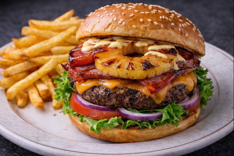 Hawaiian Burger at Time Out Pizza and Pub in Edmonton Hazeldean